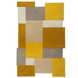 Handgetufteter Wollteppich `Thames Eva` - Geometrisch & Modern. Farbe: Senfgelb, 200x290 cm | Kadima Design
