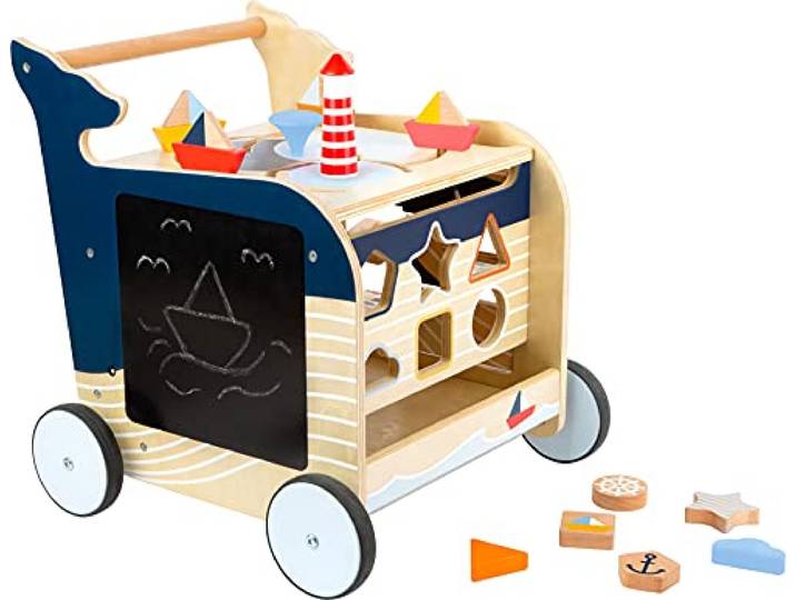 small Foot Lauflernwagen Wal aus Holz für erste Gehversuche, multifunktional, für Kinder ab 1 Jahr, 11608