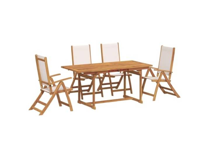 PUGYNBK Gartenmöbel-Set, 5-teilig, Massivholz, Akazie Verstellbarer Stuhl, 5 Positionen, klappbar, ausziehbarer Tisch, Sonnenblende, max. 110 kg Sitz