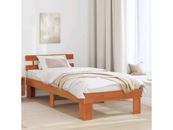 Massives Kiefernholz Modernes Minimalismus Design 90 x 200 cm Braun Bettrahmen Wachsbraun 90x200 cm Massives Kiefernholz Einzelbett mit Lattenrost Stabiler Holzrahmen Modernes Design