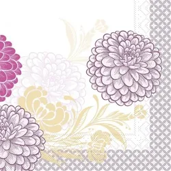 Mank Serviette aus Tissue - Design Clarissa in Violett, 33 x 33 cm, 100 Stück - Dahlien Blumen Ornamente