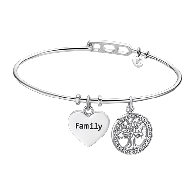 Armreif LOTUS "Urband Woman - Herz Family Baum des Lebens", silber (edelstahlfarben, kristallweiß, kristallweiß), Armbänder, Damen, Edelstahl, Armreif, mit Glasstein