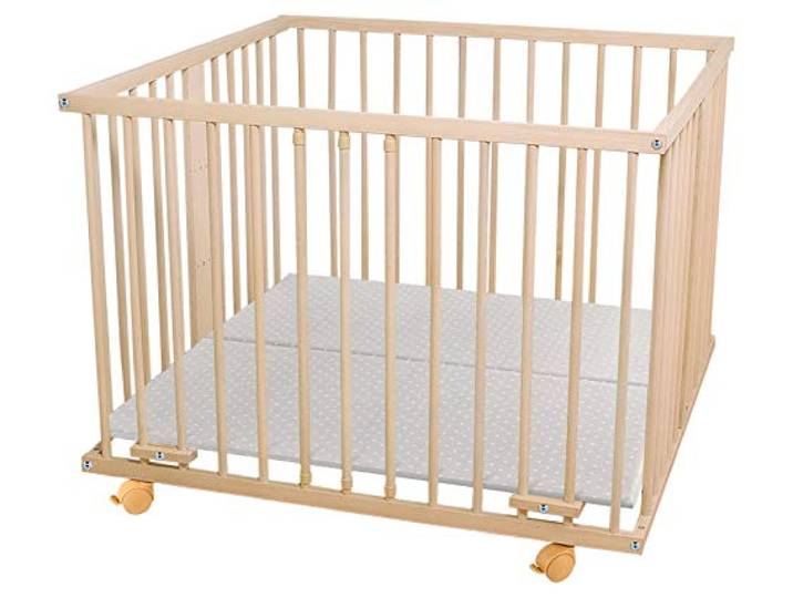 Waldin Laufstall Baby Buchenholz Massiv Höhenverstellbar 100x100 cm