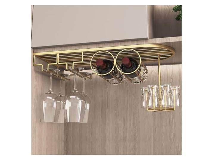 Industrielle schwimmende Weinregale, Weinflaschen- und Glashalter Moderner Foto-Aufbewahrungshalter aus Eisen für die Esszimmerbar(Gold,60x25cm)