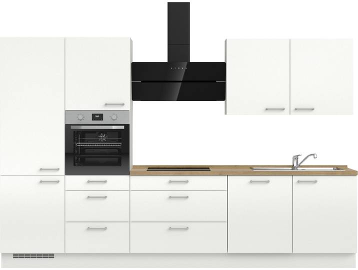 Küchenzeile, Holzwerkstoff, Weiß, 330,3×216,6 cm, Mit E-Geräte-Set Premium, Modern, Nobilia