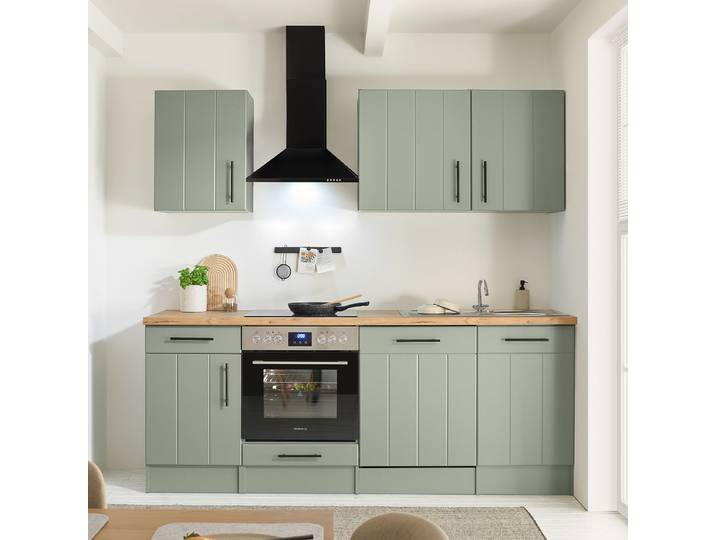Cuisine Anton 220cm Vert/Vert roseau Vitrocéramique Avec électroménager