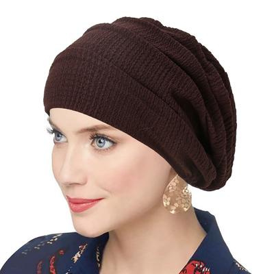 Women's Solid Color Crinkle Hijab, Elastic Head Wrap, Bonnet Head Scarf, Chemotherapy Turban 9077 kafei