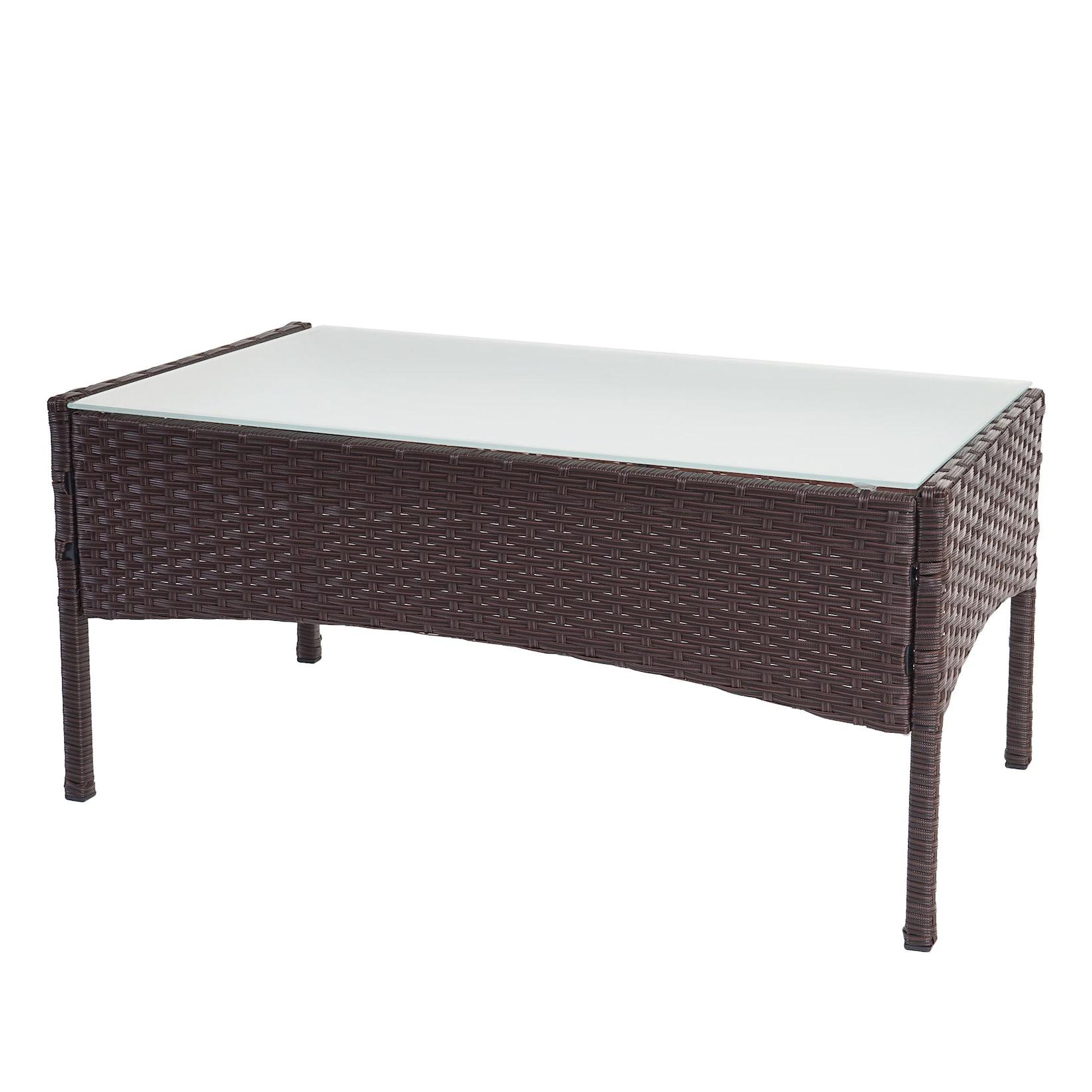 Poly-Rattan Gartentisch Hamar, Beistelltisch Tisch mit Glasplatte ~ braun-meliert