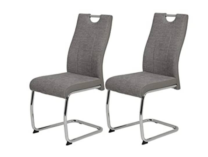 Hela Tische, 2er Set Schwingstuhl Alina Webstoff Grau, Metallgestell Rundrohr Chrom, Lehne mit Griff