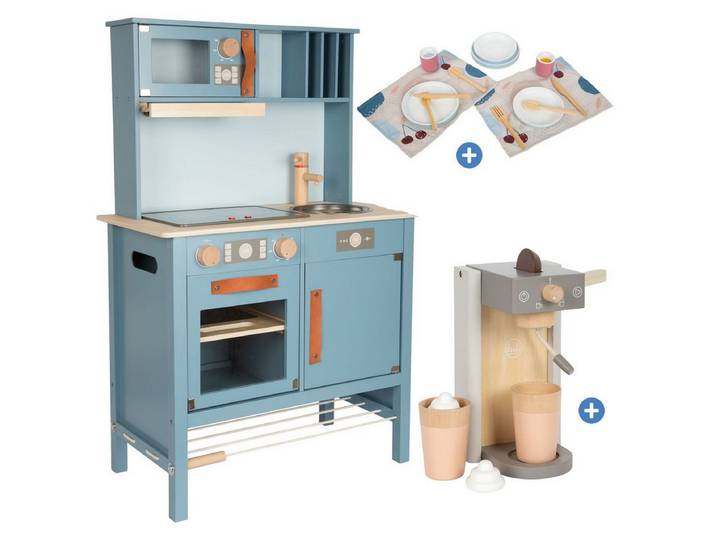 Small Foot Spielküche Tasty Holz, Kinder Spielküche Kinderküche Set mit Geschirr & Kaffeemaschine