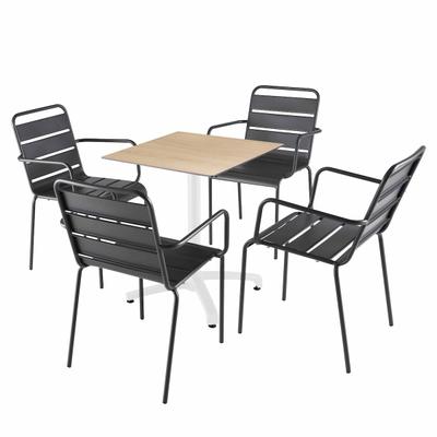 Oviala Business Set aus Tisch 60 cm Natureiche und 4 grauen Metallstühlen