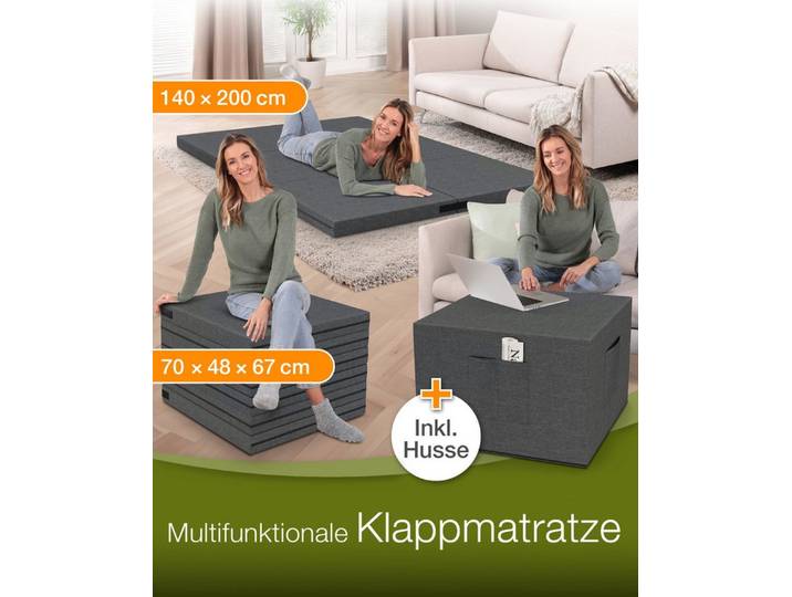 Klappmatratze multifunktional 3-in-1 Gästebett & Sitzwürfel, dibea, 8 cm hoch, multifunktional inkl. Husse