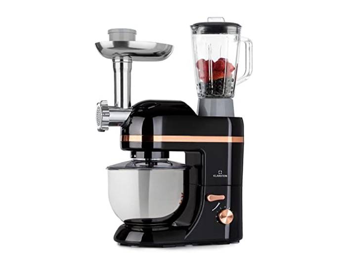 Klarstein Knetmaschine Küchenmaschine mit Fleischwolf, 1800W Teigmaschine Klein, 6 Stufen, Schneebesen Rühr- & Knethaken, Planetenrührwerk, Rührmaschine mit Mixer, Küchenmaschinen 5L Schüssel
