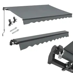 Juskys Markise 350 x 300 cm für Terrasse & Balkon - mit Kurbel & Halterung - Gelenkarmmarkise Grau