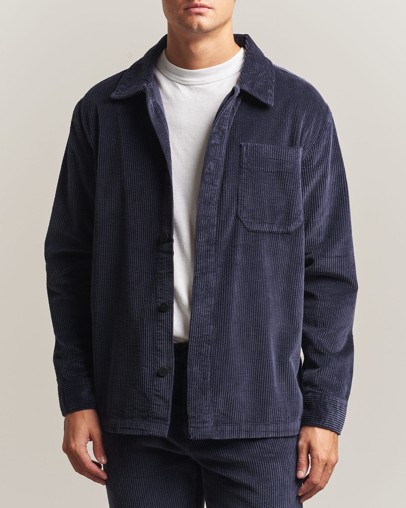 KnowledgeCotton Apparel Cotton Corduroy Overshirt Night Sky men M Blå