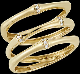 Edenly Ring Heiliger Urwald, 3-reihig, mehrere Diamanten - Gelbgold, 18 Karat