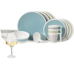 Moritz Melamin Geschirr-Set 4 Personen Harmonie 16 Teilig + 4 Milano Weiß Weingläser Tafelgeschirr Picknick BBQ Kochgeschirr