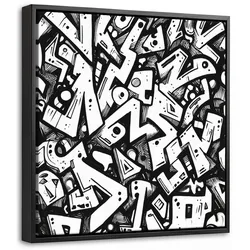 LEINWAND Bilder mit Rahmen - Formen - Buchstaben - Graffiti - Schwarz - 20x20