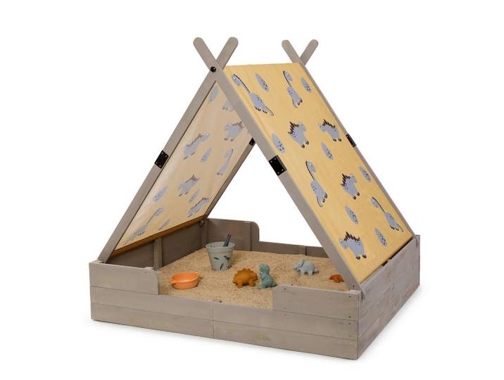 Muddy Buddy Sandkasten, Grau, Holz, Zypresse, massiv, 120x140x140 cm, EN 71, mit Holzschutz vorbehandelt, Freizeit & Co, Gartenspielzeug, Sandkästen