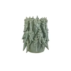 HOME STORY 3D Schoten Vase   , grün , Steinzeug , Maße (cm): B: 19,5 H: 23 T: 17.5