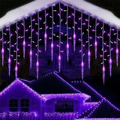 Friendly Fresh Finds LED Icicle Curtain Lights Waterfall String Lights For Garden Wedding Decor purple us Plug