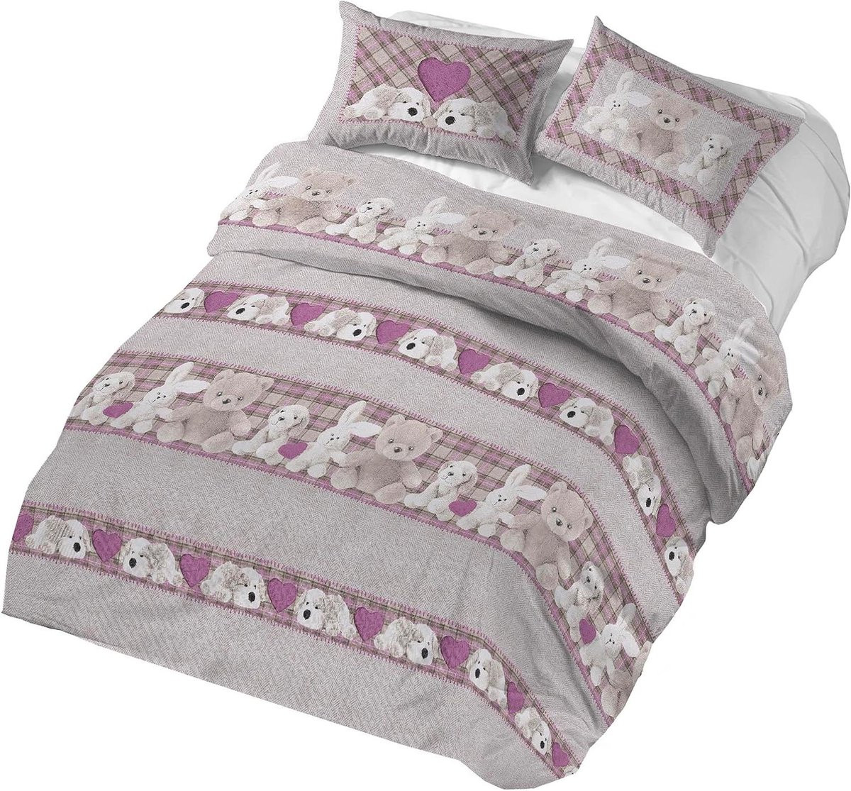Roze Pluche Beddengoedset Tweepersoons met Dekbedovertrek en Kussenslopen, 250x200 cm