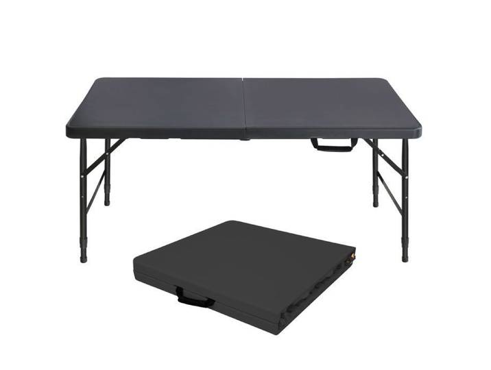 Table pliante réglable 125 cm noire avec poignée usage intérieur/extérieur charge 135 kg