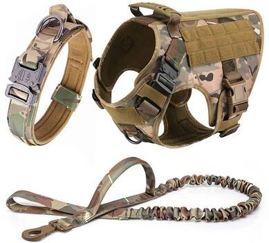 PetsAreLife Military Grade Large Dog Harness & Leash Set Tactical Training Vest For German Shepherds & K9s camouflage Set l