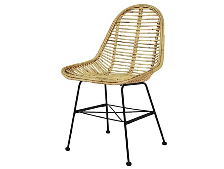 NKOPPFG Esszimmerstühle 6 STK. Rattan Natur Schmiedeeisen Kolonialstil Ergonomischer Sitz,Schmiedeeisen-Beine,naturbelassenes Rattan,110 kg pro Sitzplatz,einfache Montage
