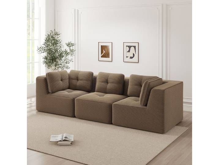 LPOSPI Canapé modulaire velours côtelé canapé trois places sans montage 297x104x69 cm marron