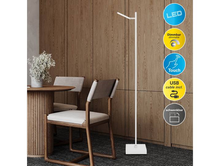 NÄVE LED Stehlampe Lupa , weiß, 1, H: 135cm, 1 Stk., Leuchten, Akkuleuchte, USB-C Kabel, weiß, dimmbar(Touch), Schirm drehbar, Metall, LED Stehlampe