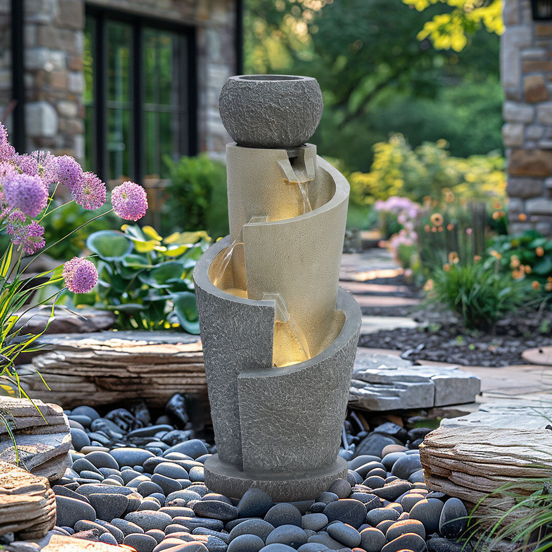 Charles Bentley Seine Cascading Water Feature - Mains Powered Grey 66.5cm H X 28cm W X 28cm D