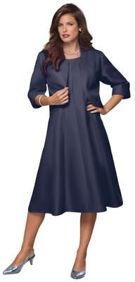 Plus Size Women's Plus Size Elbow Sleeve Fit-and-Flare Dress with Bolero Jacket - 2-Piece Suit by Roaman's in Navy (Size 30 W)