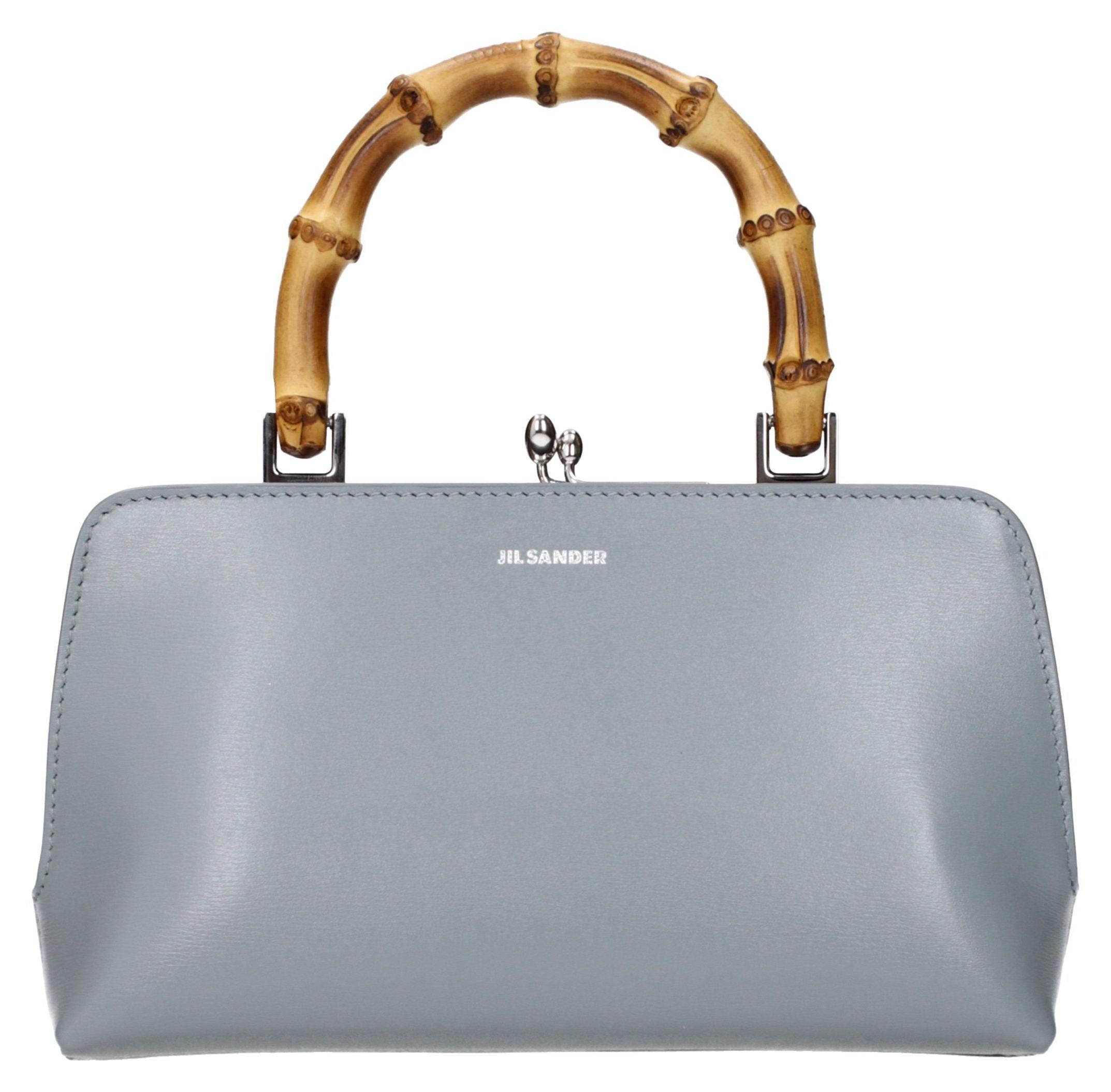 Jil Sander Goji Bamboo Mini grau, Leder und Bambus-Henkel
