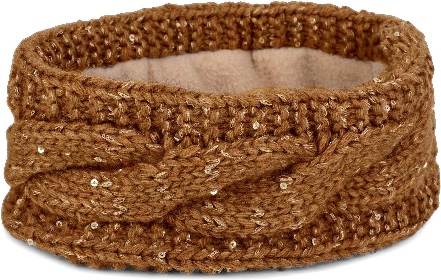 Stirnband STYLEBREAKER "Grobstrick Stirnband mit Pailletten", Damen, braun, Obermaterial: 100% Viskose CV., Modisch, Mützen Stirnband