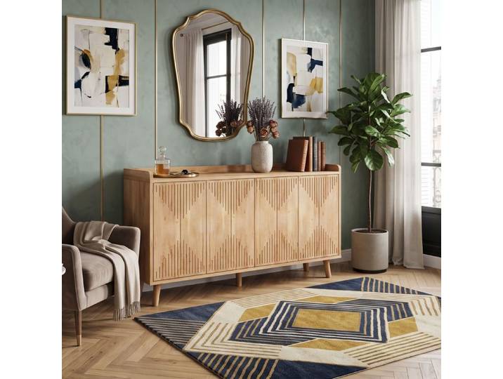 Buffet Enfilade 140x40x84cm Grand rangement 4 portes Design soigné effet bois Système push-to-open - Chêne naturel
