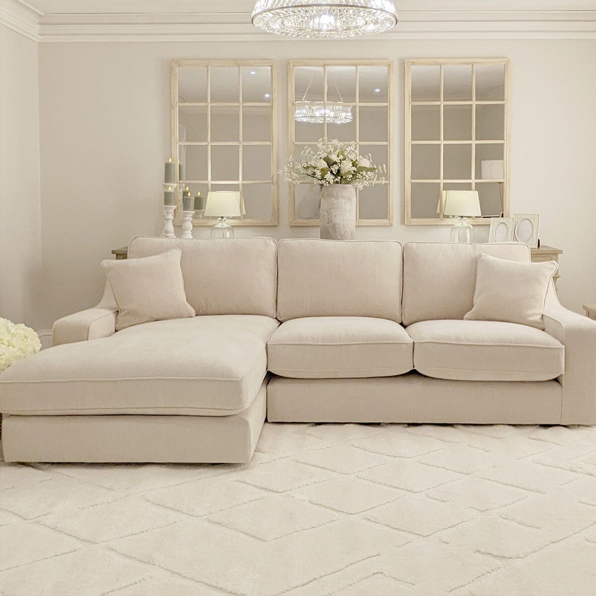 Victoria Beige Textured Medium Chaise End Sofa - Left Hand Facing, Standard Back