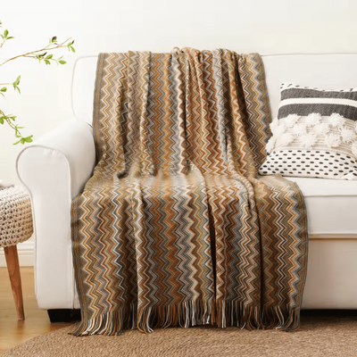 Inspire Curations Battilo Boho Knitted Throw Blanket With Tassels yellow 127x152cm