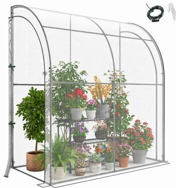 Costway 7 x 3.5 x 7 Feet Lean-to Greenhouse with Flower Rack-White