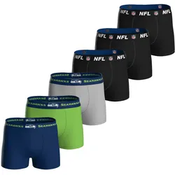 NFL Herren Boxershorts, 6er Pack - NFL Teams, Boxers, Football, Logo, Baumwollmischung Seattle Seahawks/Schwarz / XL