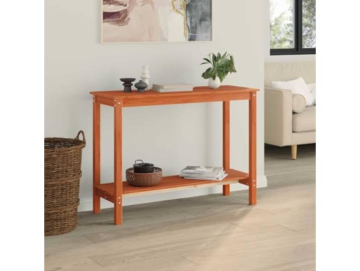 IBUQDDV Konsolentisch Wachsbraun 110x40x80 cm Massives Kiefernholz Massives Kiefernholz, natürliche Maserung, großzügige Regale, pflegeleichte Oberfläche, schlanke rechteckige Form