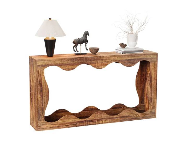 JoyGarden Console d'entrée 160 cm – Table étroite industrielle vintage avec 2 étages de rangement – Style rustique – Bois – Marron