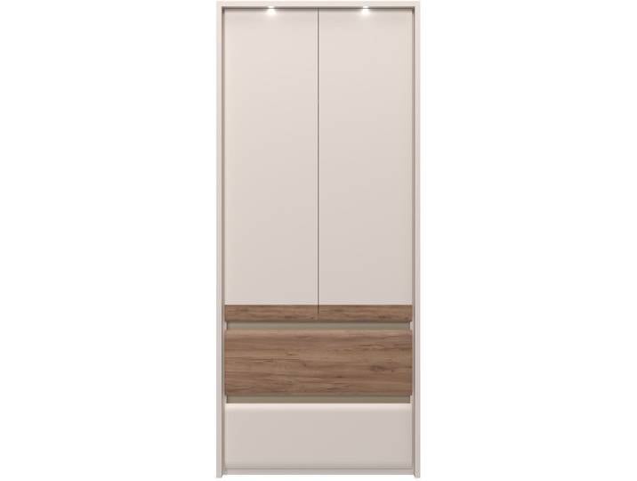 Kleiderschrank, Beige, 97x226x60 cm, MDF & Spanplatte, Mit Beleuchtung, Modern