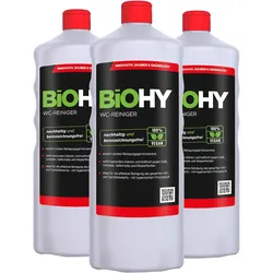 BiOHY WC-Reiniger (3x1l Flasche) | EXTRA STARK | Profi bio Konzentrat | Dickflüssiges Reinigungs-Gel | Ideal gegen Urinstein
