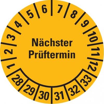 Dreifke® Prüfplakette Nächster Prüftermin 28-33, gelb, Dokumentenfolie, Ø 25mm, 105 Stk.
