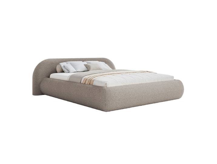 Lit rembourré 180x200 avec coffre, bouclé, gris beige