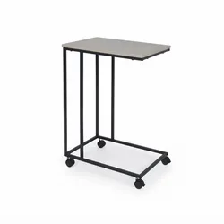 Relaxdays Beistelltisch mit Rollen, HBT: 68 x 50 x 35 cm, MDF, Metall, C-Form, Sofatisch zum Unterschieben, grau/schwarz