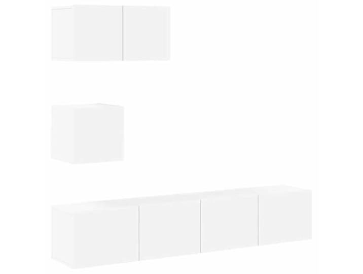 GKHPYURE TV-Möbel-Set, 4-teilig, weiß, Holz, mehrschichtig Modernes Design, großer Stauraum, Wandmontage, 3 Module enthalten