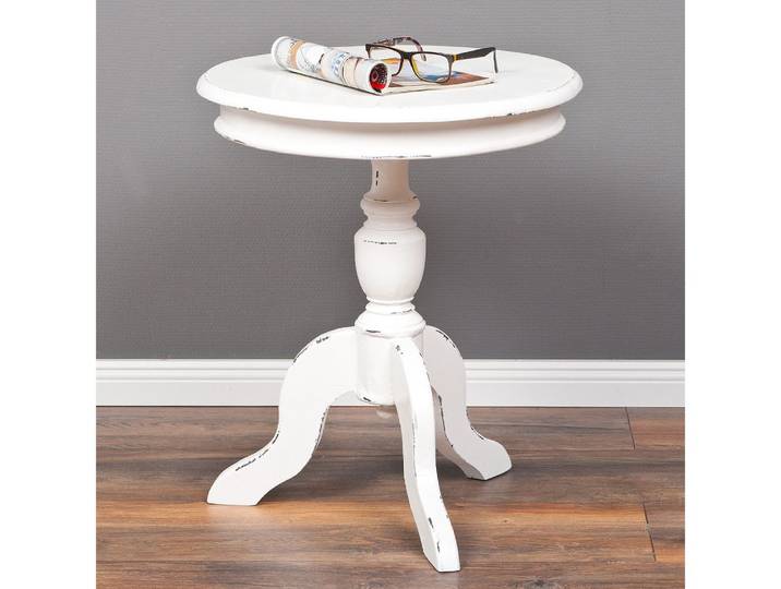 LebensWohnArt Beistelltisch Romantischer Massivholz Beistelltisch TIGA D50cm weiß Landhaus