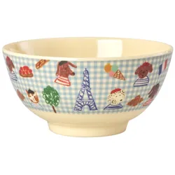 RICE Melamin Schale Kids in Paris Medium, Blau - Medium, H7.5 Ø15 cm, 700 ml